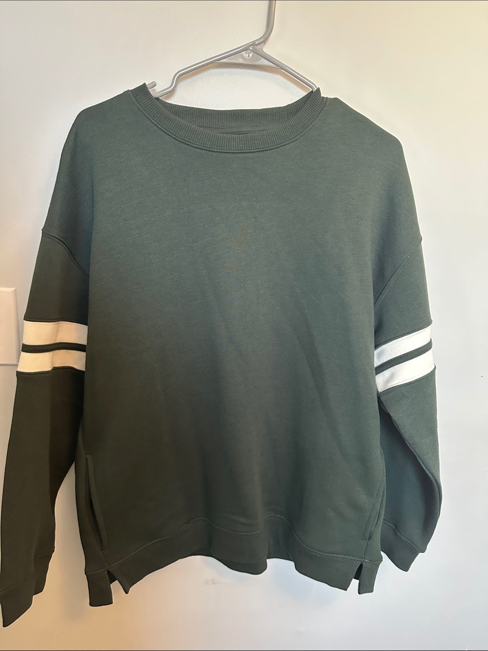 Danskin Forest Green Crewneck Sweatshirt with White Sleeve Stripes